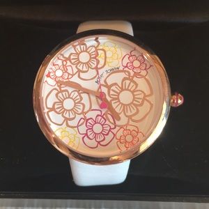 Betsey Johnson watch w/ rose gold and flower motif